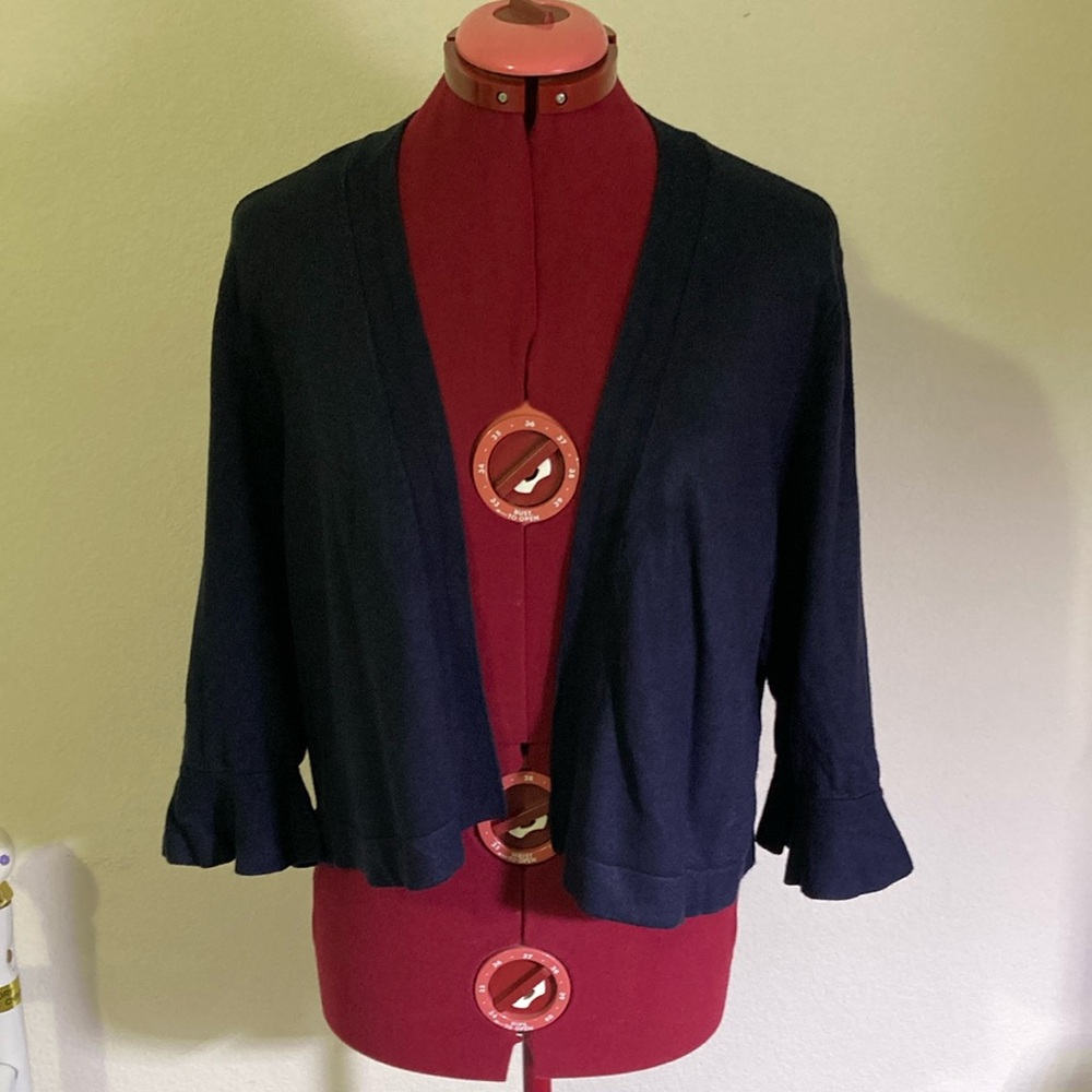 Ann Taylor Size Large Navy Blue Women's Sweater 3/4 bell sleeves accent